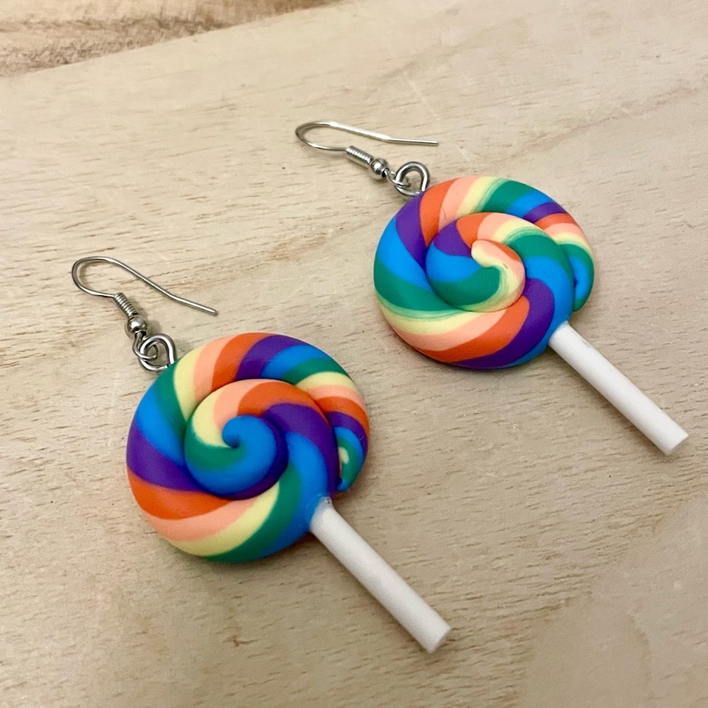 Rainbow Lollipop Earrings Silver 3D - Picture 2 of 4